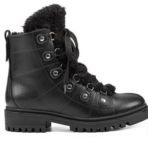 Nine west combat style boots with fur accents